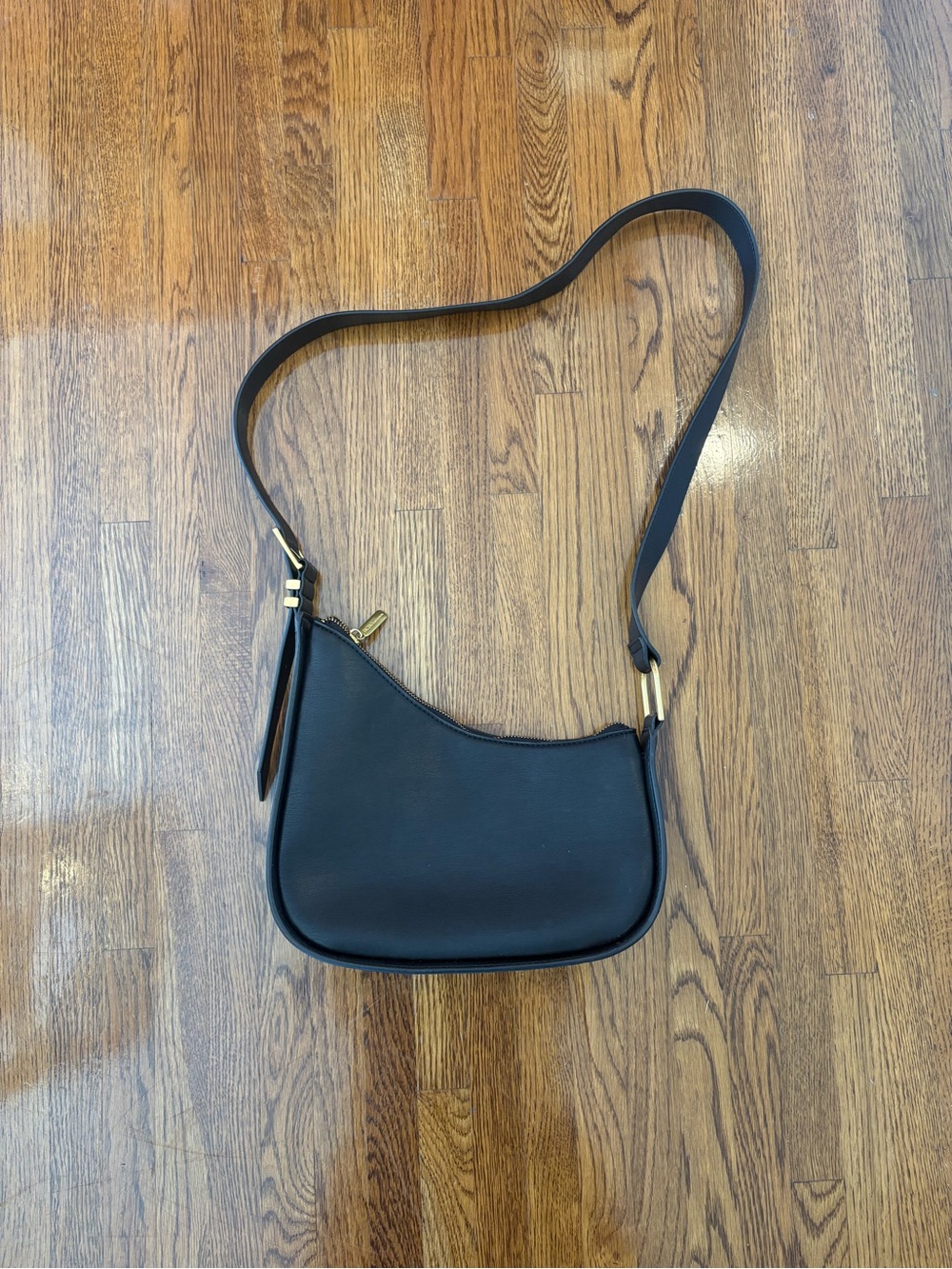 BCBGeneration Black Leather Crescent Hobo Gold Accents Crossbody Bag